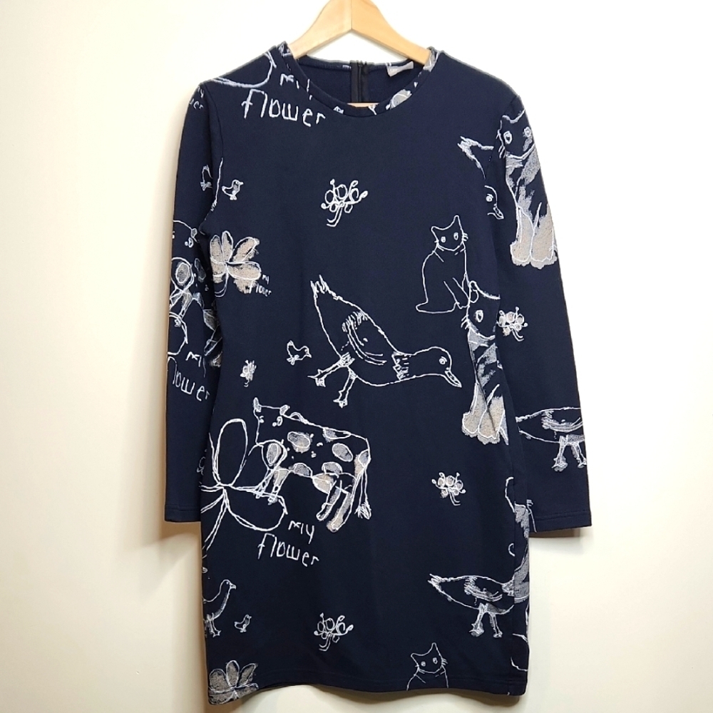ASOS Navy Blue Animal & Floral Print Long Sleeve Dress